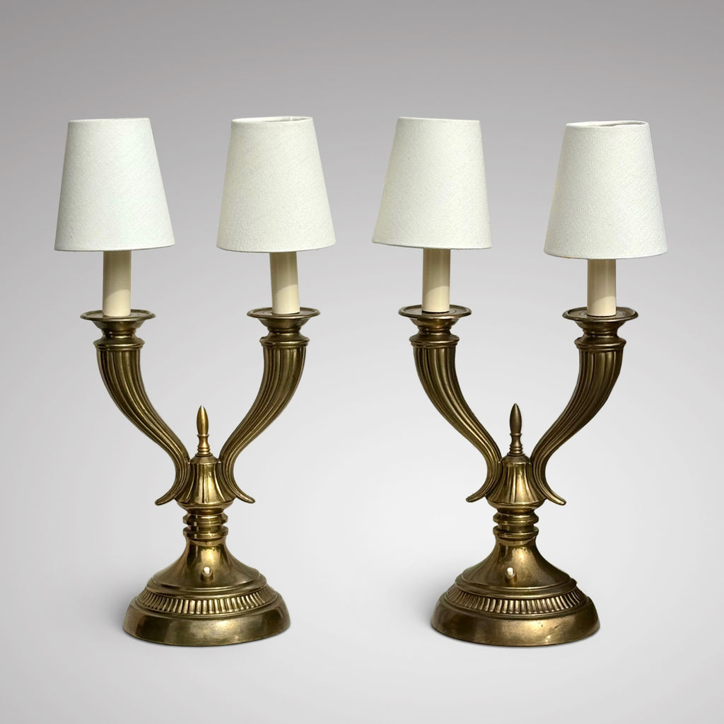 Pair of Vintage Brass Twin Arm Table Lamps - Main View - 1