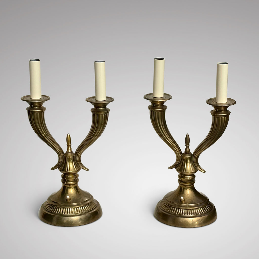 Pair of Vintage Brass Twin Arm Table Lamps - Main View - 2