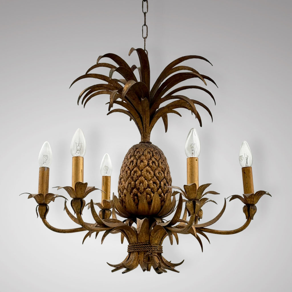 Mid Century Italian Gilt Metal Pineapple Chandelier - Main View - 1