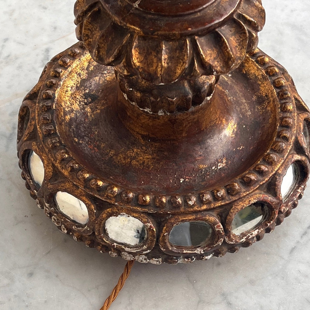 Antique Italian Baroque Style Mirrored Table Lamp - Detail View - 4