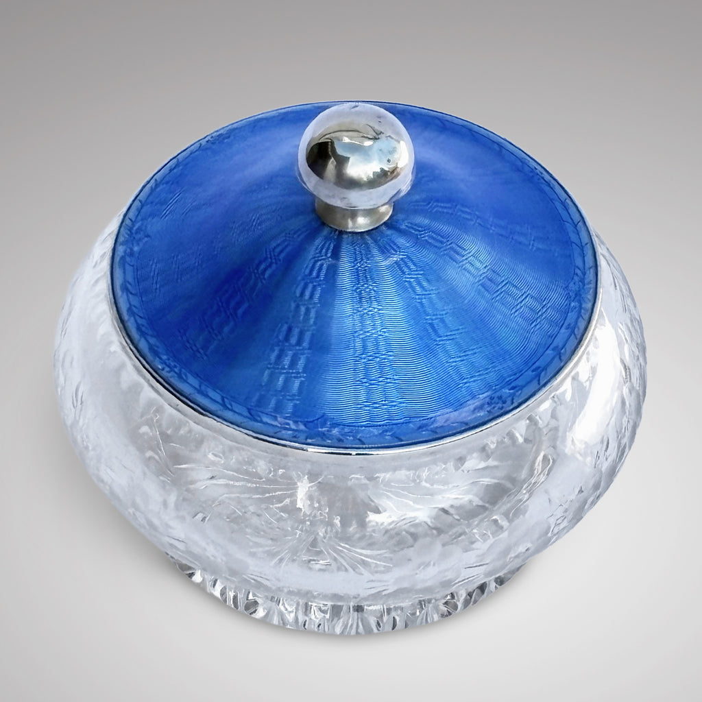 Art Deco Cut Glass Bowl with Silver and Blue Enamel Top - Main View - 2