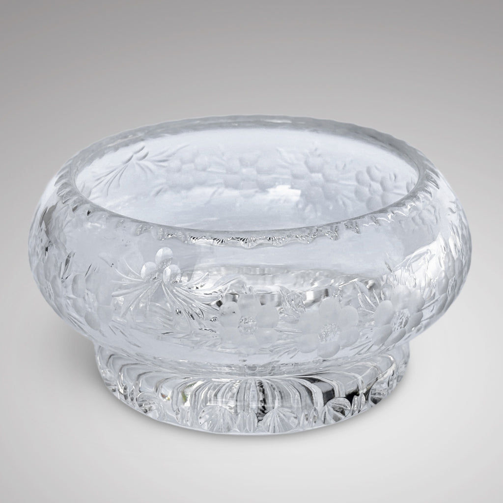 Art Deco Cut Glass Bowl with Silver and Blue Enamel Top - Bowl Detail - 3