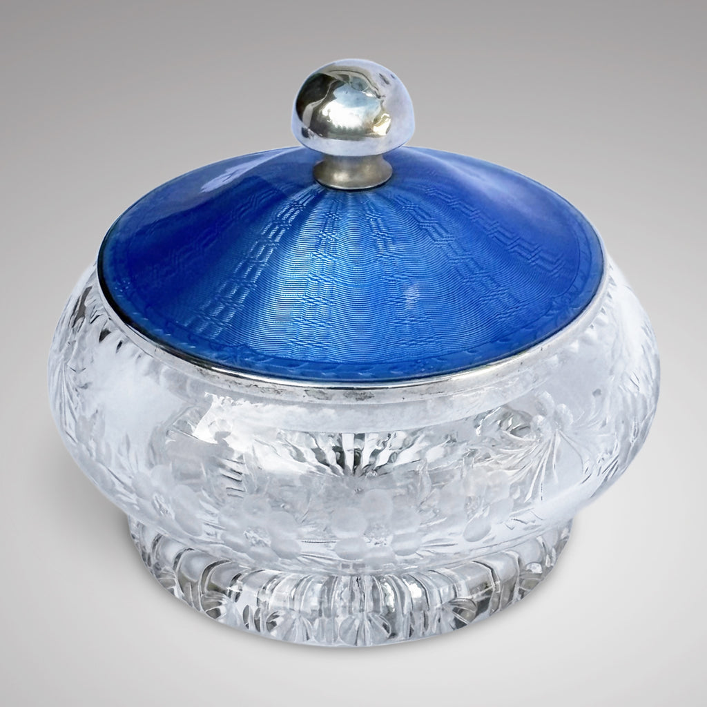 Art Deco Cut Glass Bowl with Silver and Blue Enamel Top - Main View - 1