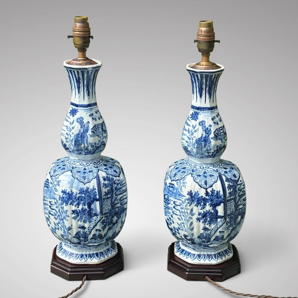A Pair of 19th Century Delft Blue & White Table Lamps - Back View - 3