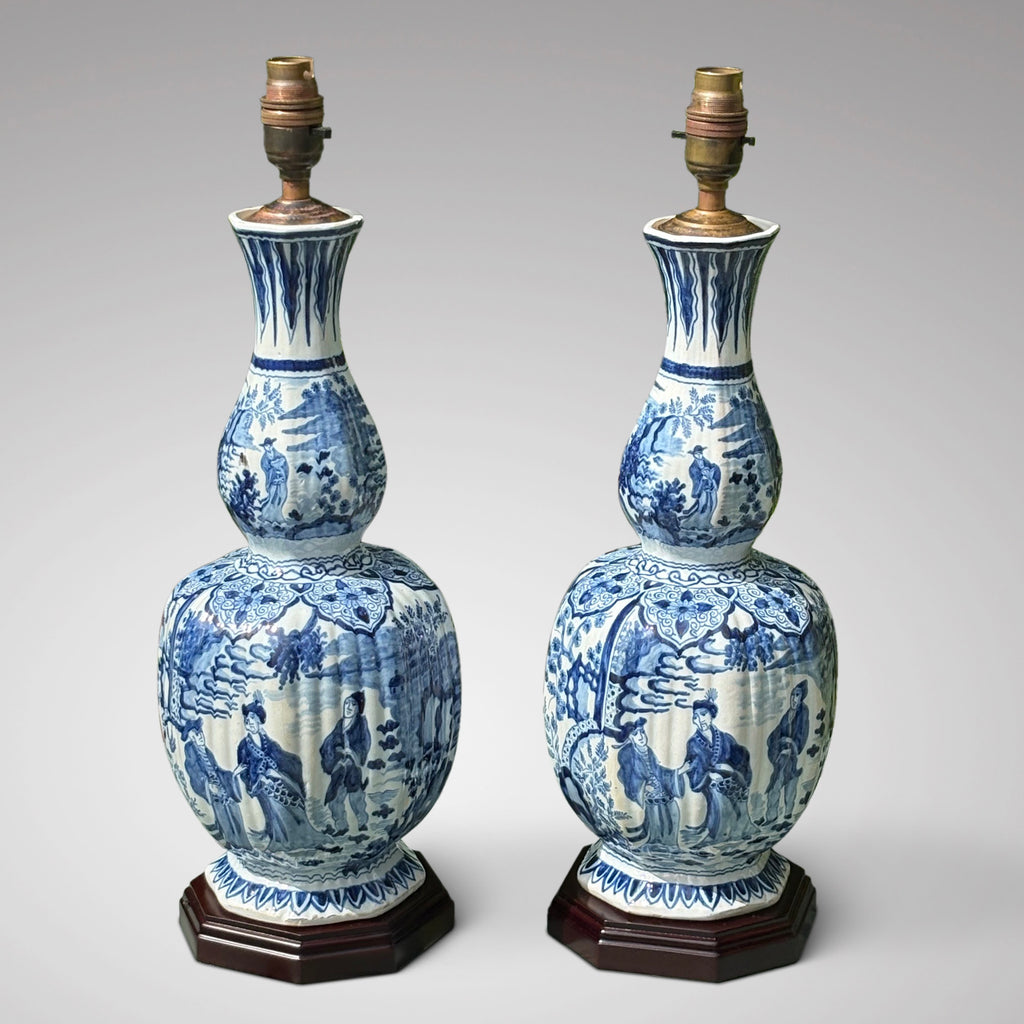 A Pair of 19th Century Delft Blue & White Table Lamps - Main View - 2