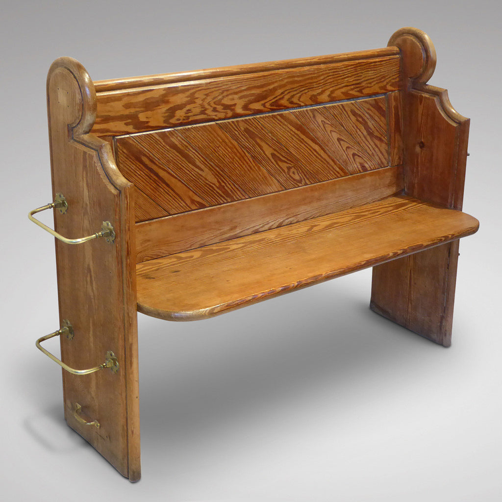 19th Century Pitch Pine Church Pew - Front and side view one