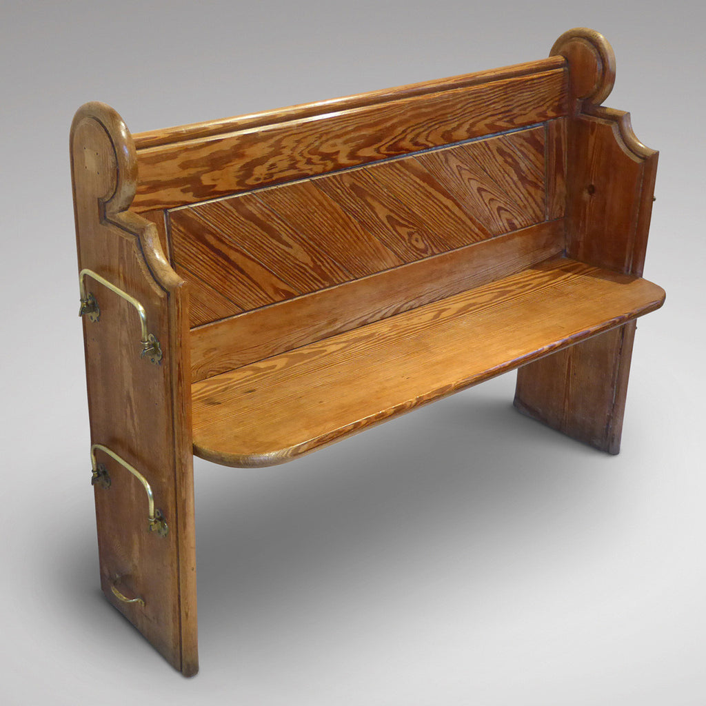 19th Century Pitch Pine Church Pew -Front and side view two