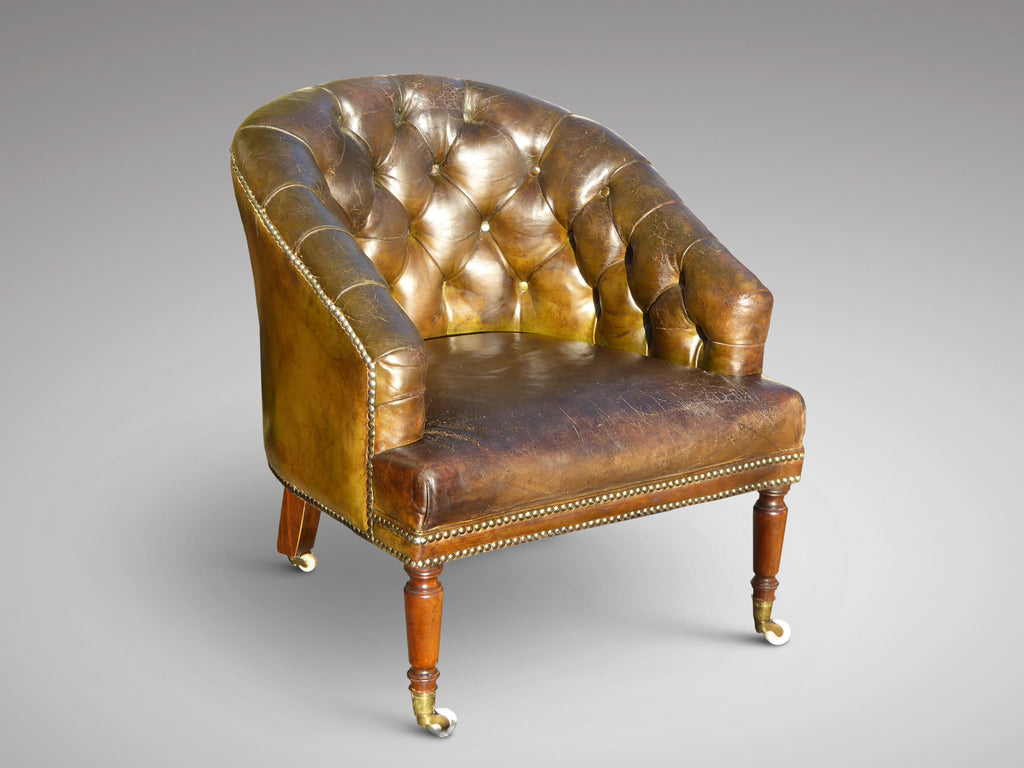 Deep Buttoned Leather Tub Chair - Hobson May Collection - 1