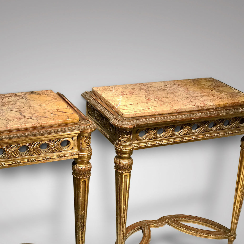 Pair of Antique Giltwood Tables - Front and Side Image -1