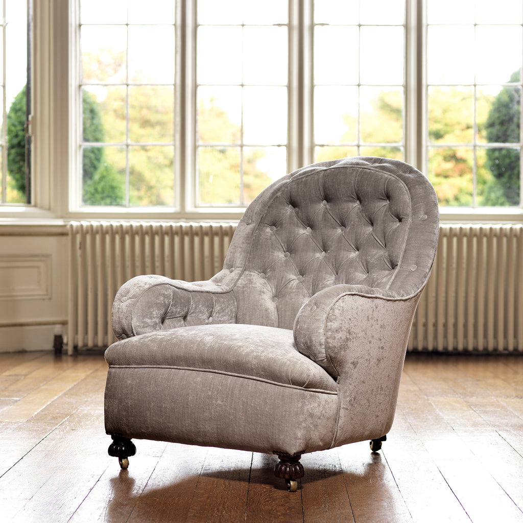 19th Century Buttoned Armchair - front & Side View -1