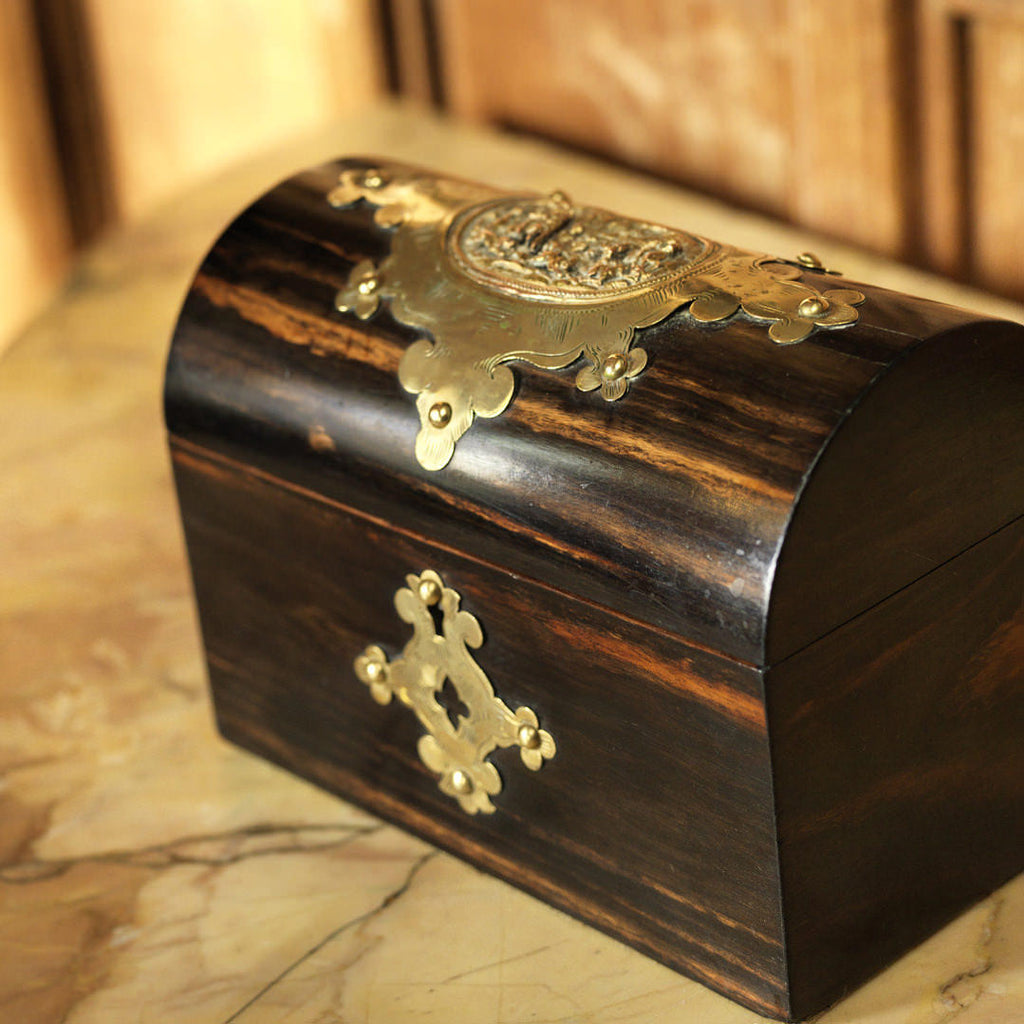 19th Coromandel wood Domed Top Tea Caddy - Front View -1