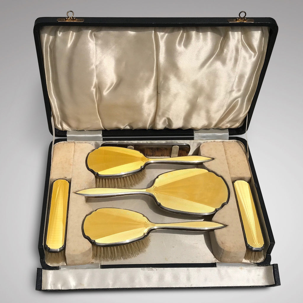 Art Deco Silver & Guilloche Enamel Dressing Table Set - Main View - 1