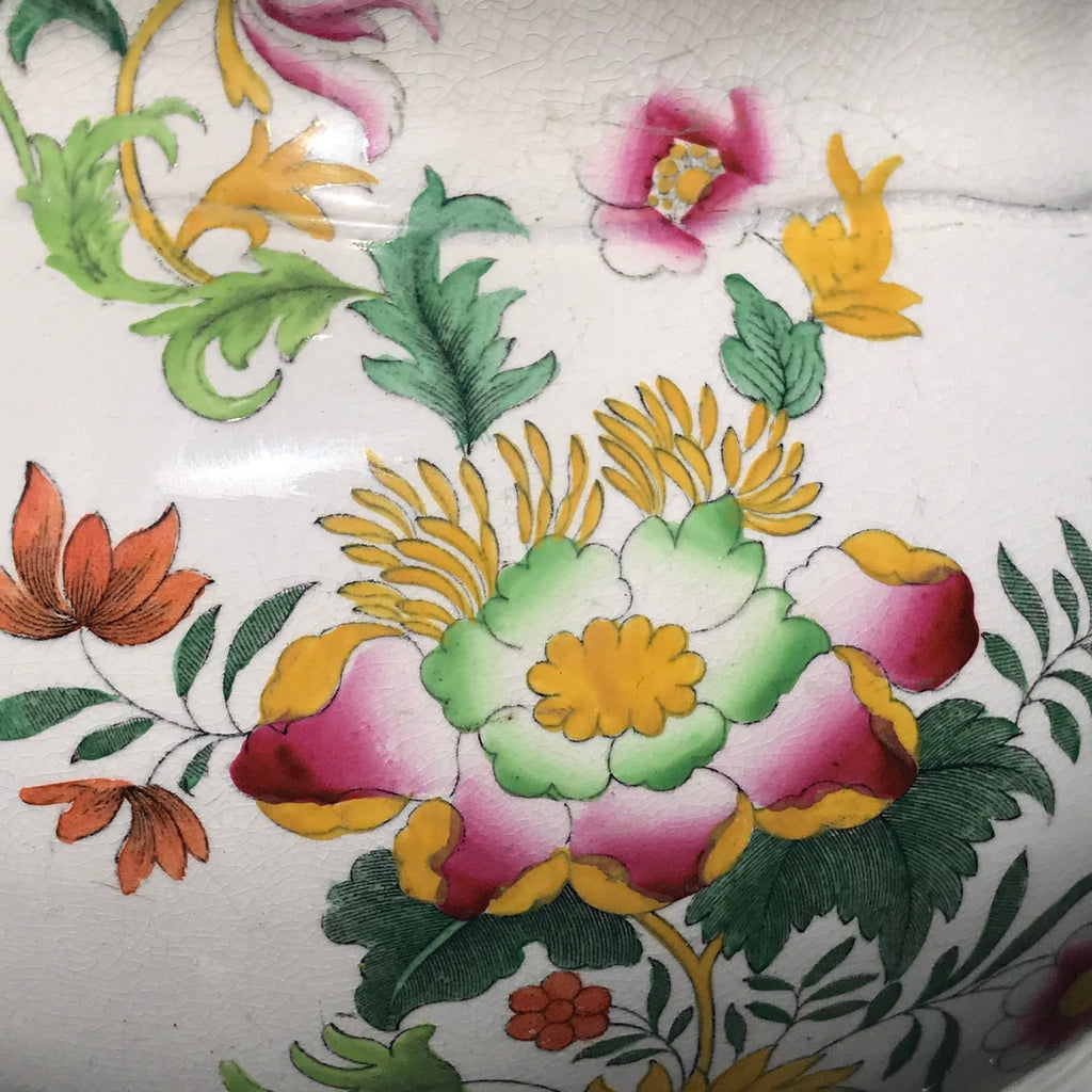 19th Century Floral Ceramic Footbath - Pattern Detail View - 4