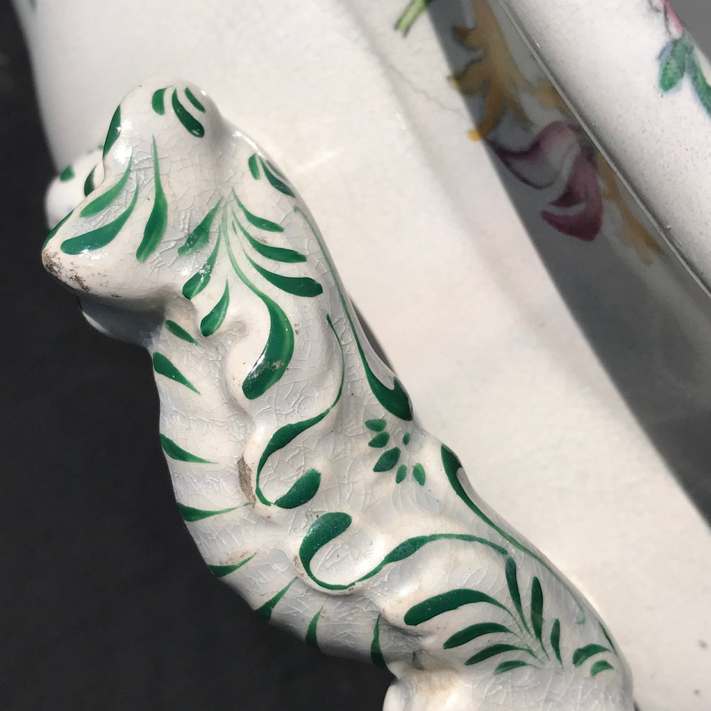 19th Century Floral Ceramic Footbath - Handle Detail View - 6