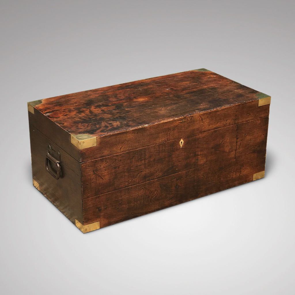 19th Century Teak Brass Cornered Trunk - Main View - 1