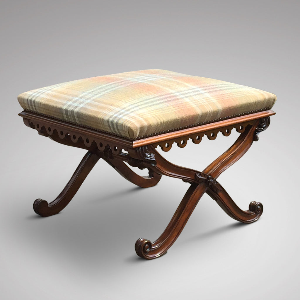 19th Century Mahogany X Frame Stool - Front & Side View - 2