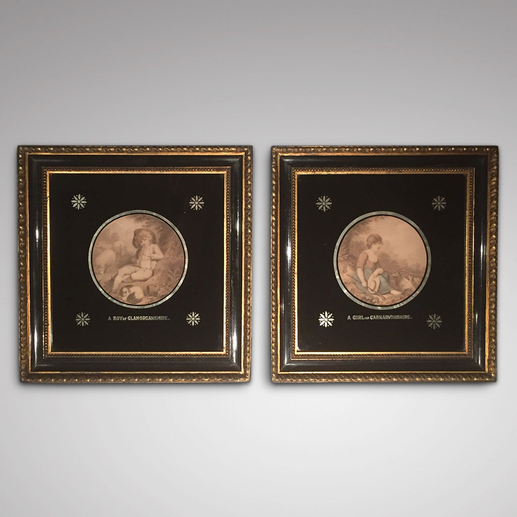 Pair of 19th Century Prints of Welsh Children - Front View