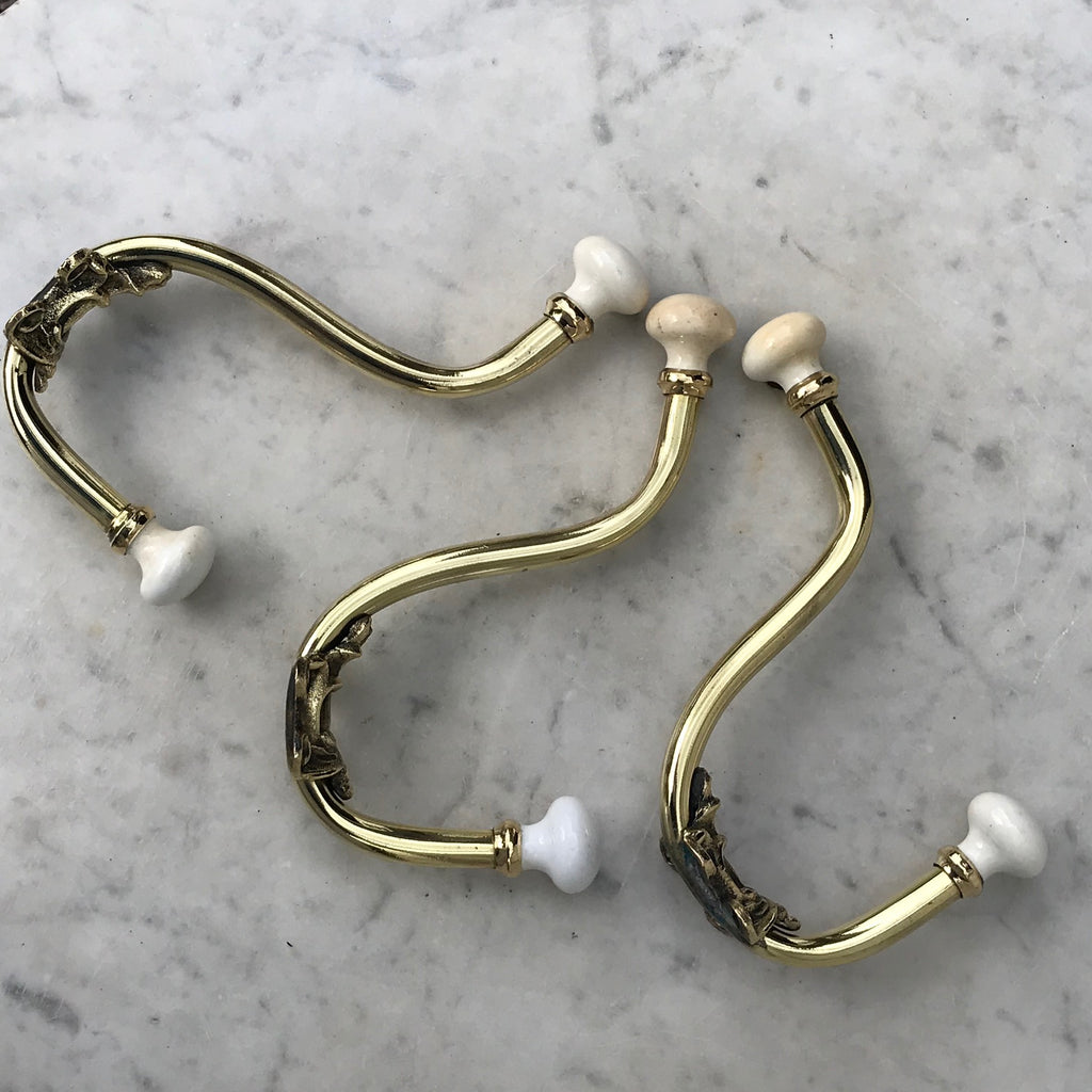 3 Victorian Brass & Porcelain Hat & Coat Hooks - Main View - 2
