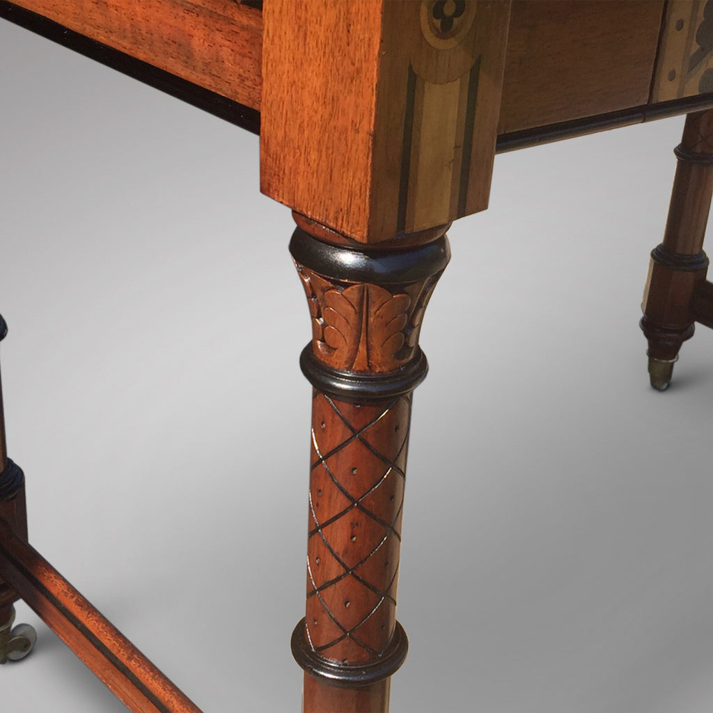 19th Century Oak Arts & Crafts Writing Table - Leg detail view