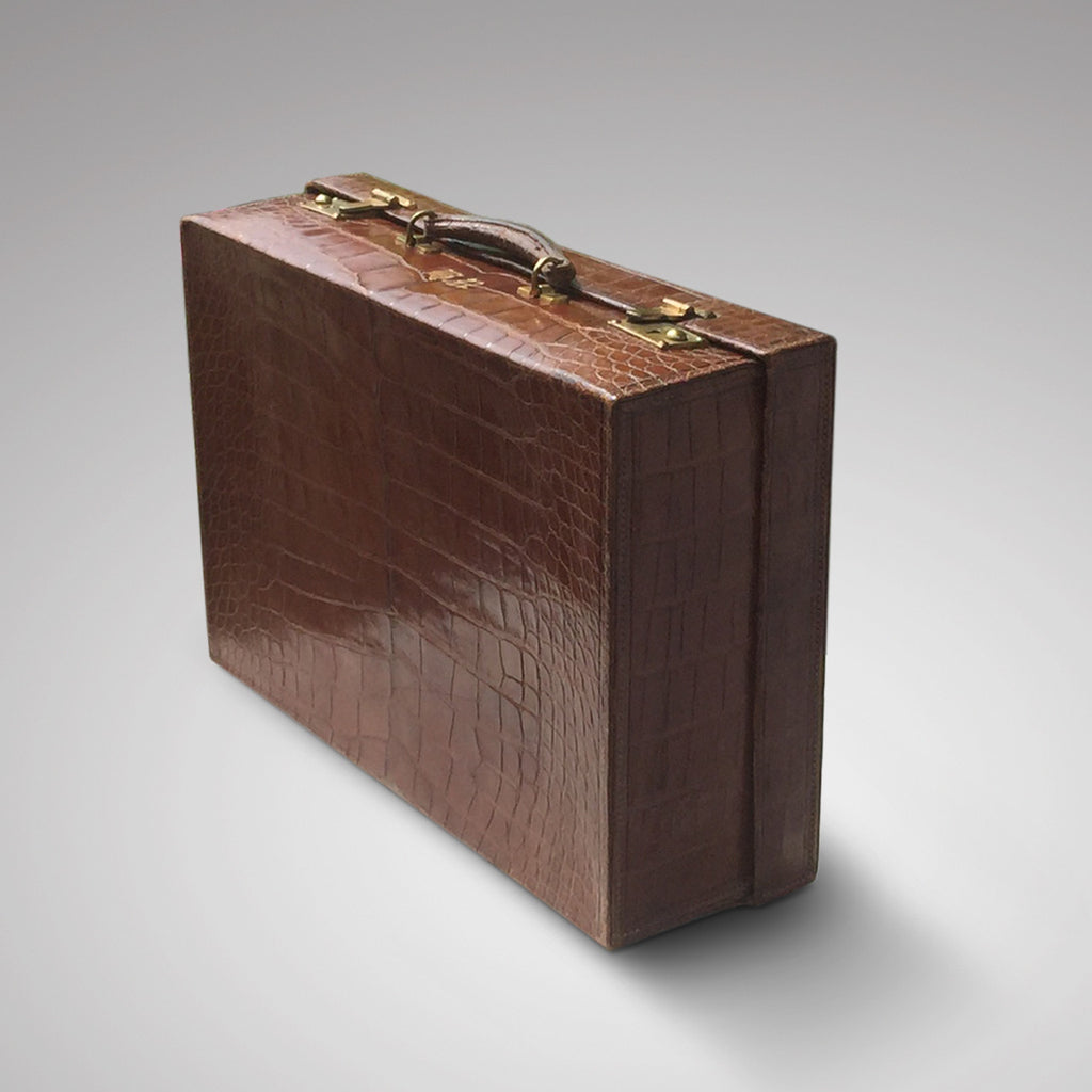 Early  20th Century Crocodile Skin Suitcase - Back & side view 1