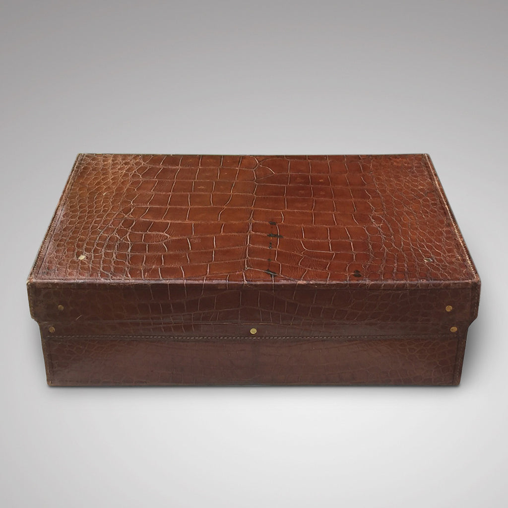 Early  20th Century Crocodile Skin Suitcase - Back view