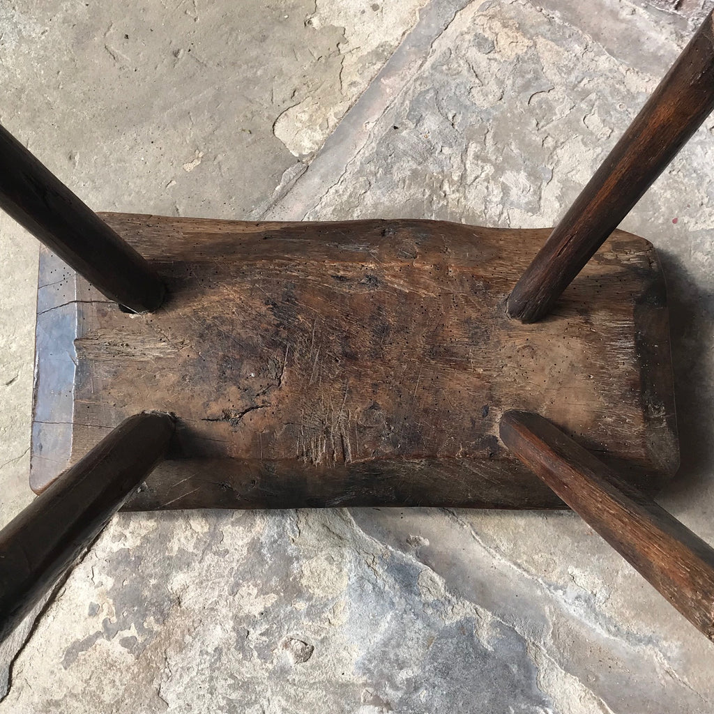 18th Century Welsh Rustic Oak Stool - Underside View - 5