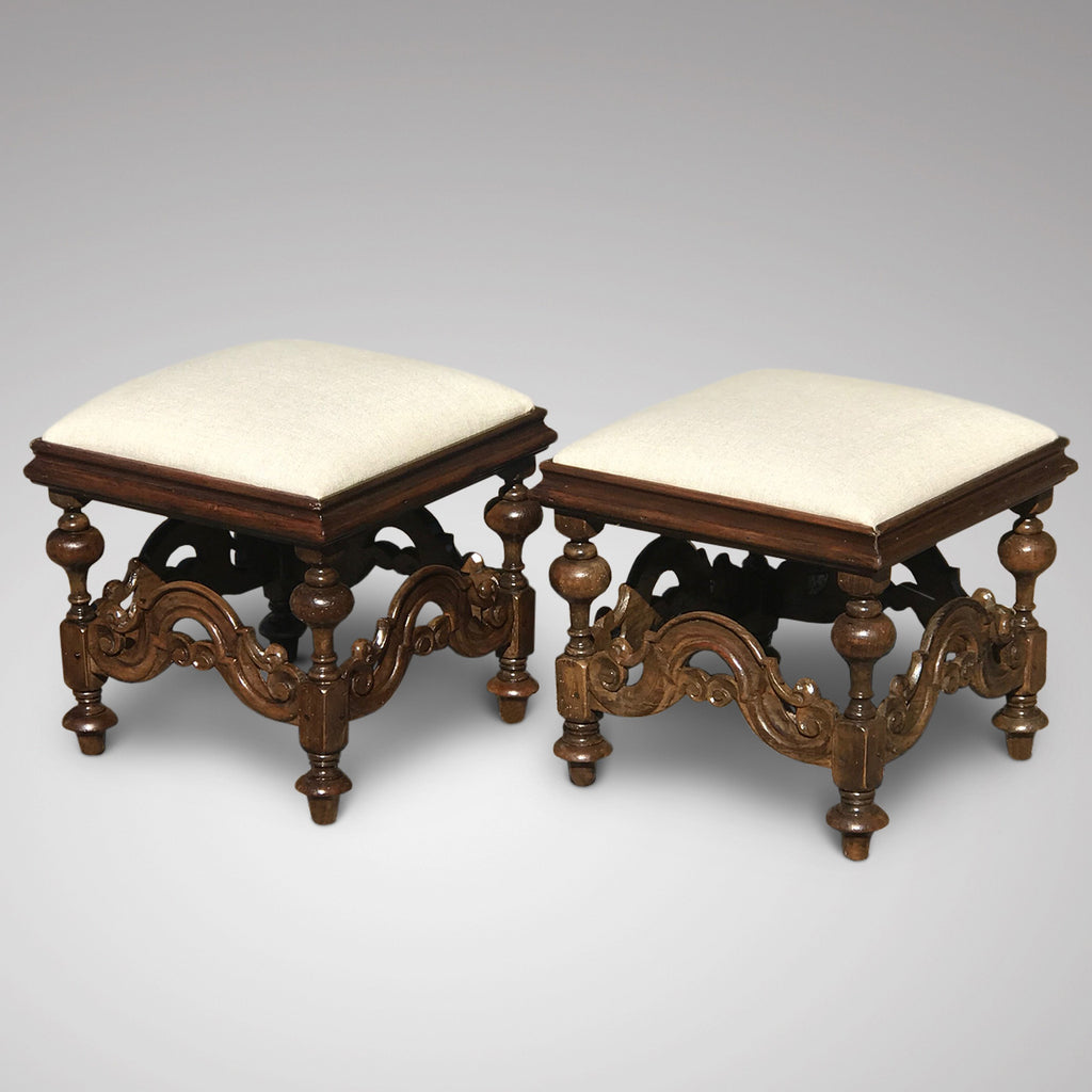 Pair of 19th Century Walnut Stools in Charles II Style - Main View - 1