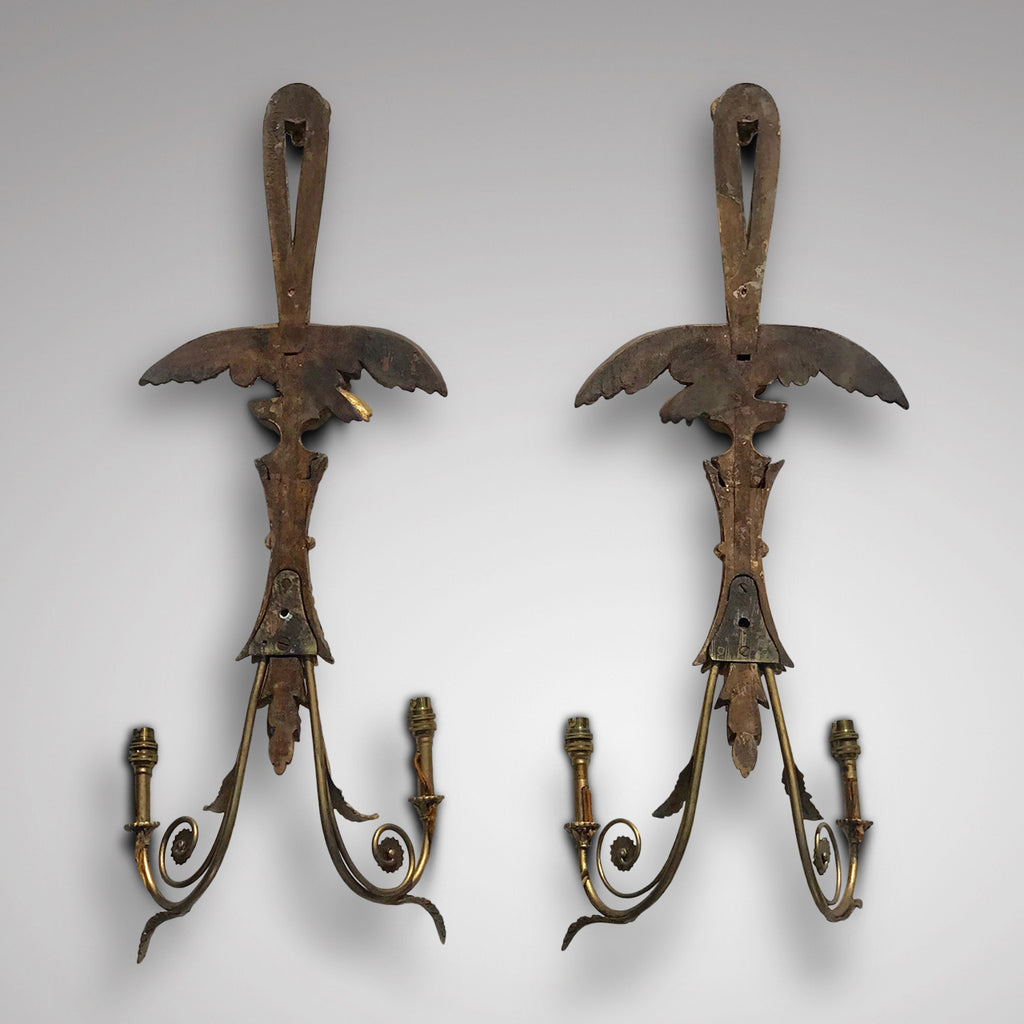 Pair of Early 20th Century Giltwood Wall Sconces - Back View - 2