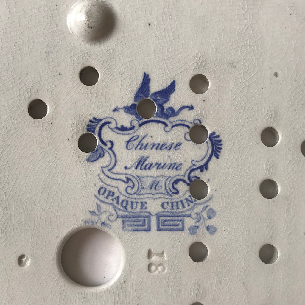 19th Century Minton Blue & White Meat Strainer - Back Detail View - 6