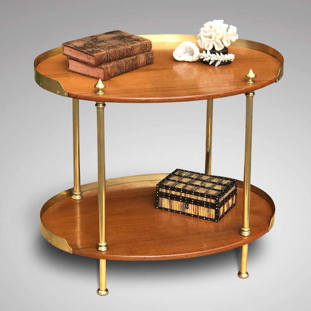 Early 20th Century Teak & Brass Oval Etagere - Front View - 1