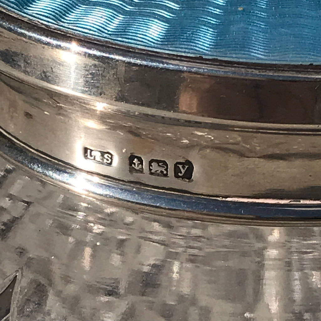 Cut Glass Jar with Silver & Guilloche Enamel Top - Detail View - 3