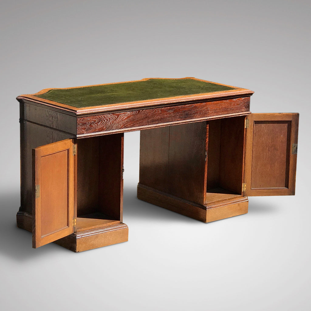 19th Century Oak Serpentine Front Twin Pedestal Desk