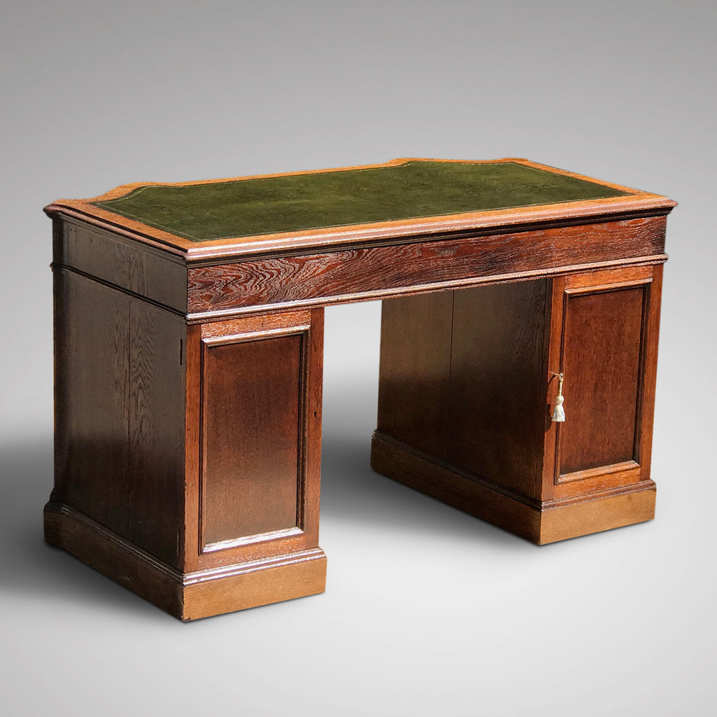 19th Century Oak Serpentine Front Twin Pedestal Desk