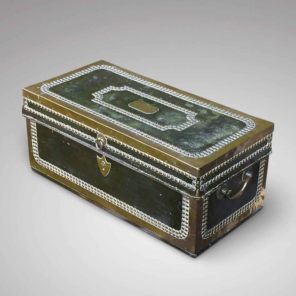 Regency Leather Covered Camphor Campaign Chest - Front & side view 4