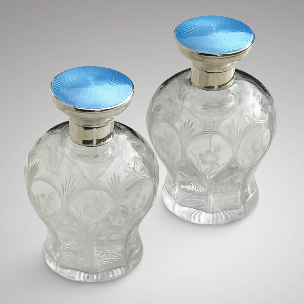 Pair of Silver & Blue Enamel Scent Bottles - Main View - 1