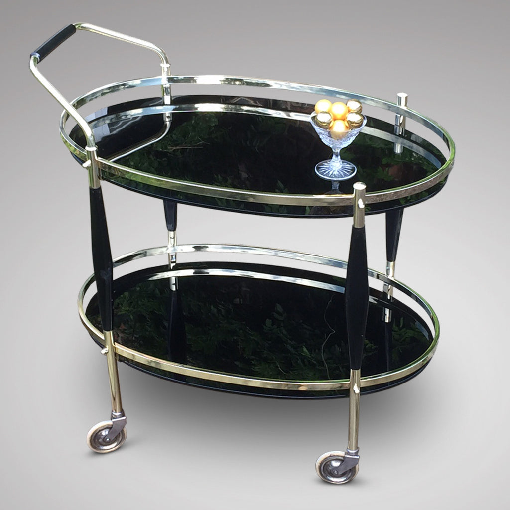 Art Deco Brass Drinks Trolley/Bar Cart - Side Trolley View - 1