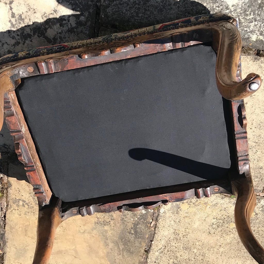 Carved Walnut Stool with Original Needlework Upholstery - Detail View - 4