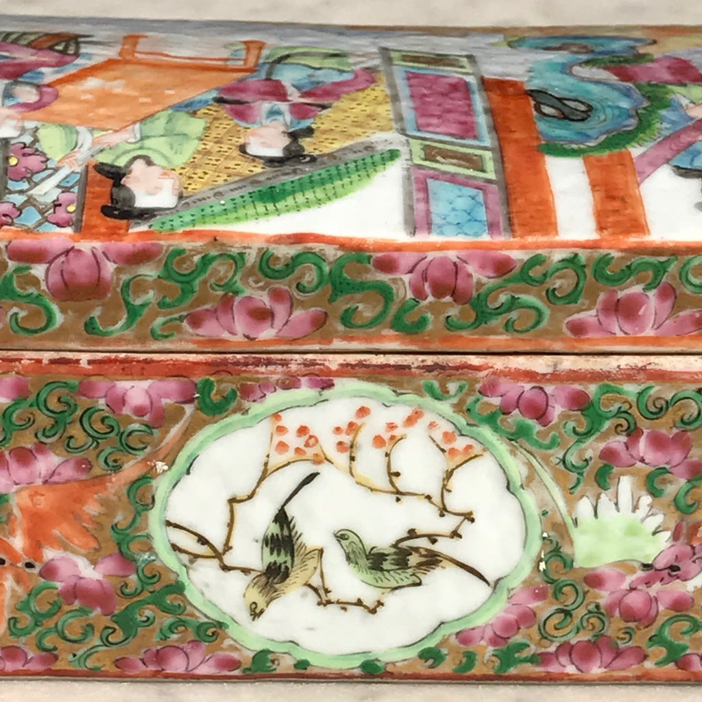 19th Century Chinese Famille Rose Pen Box & Cover - Back Detail View - 5