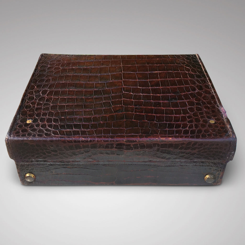 Edwardian Crocodile Leather Dressing Case - Back & top of case- 7