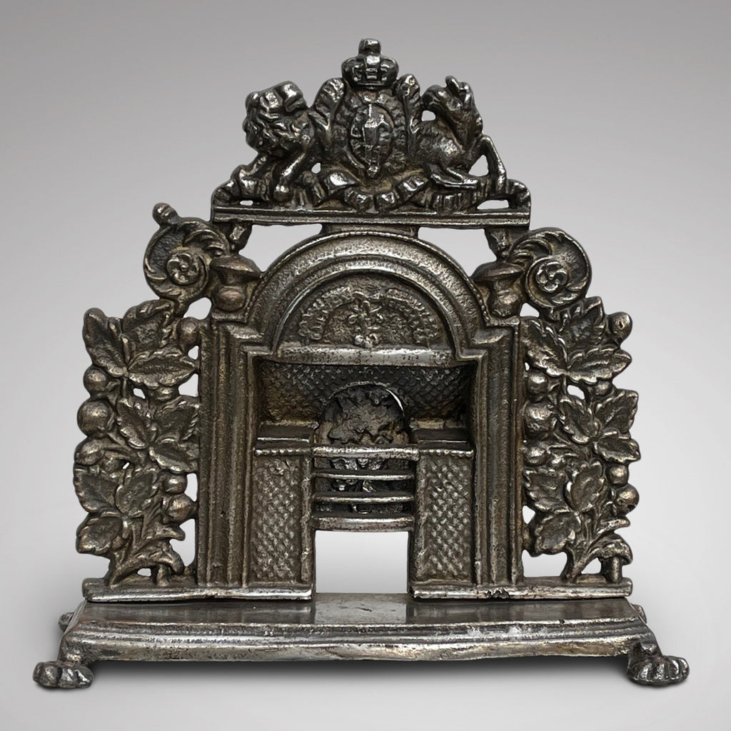 19th Century Cast Iron Miniature Fireplace With Brass Fire Irons - Main View - 3