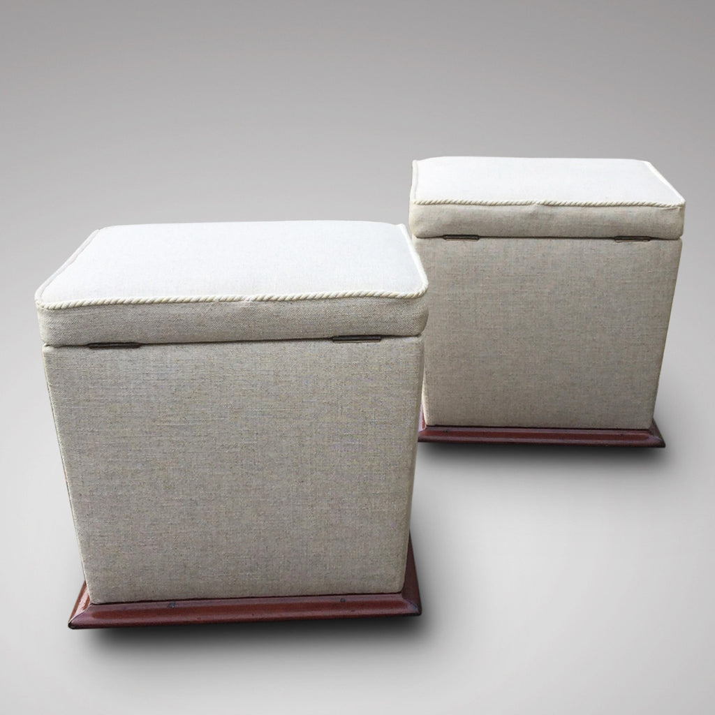 Pair of Victorian Upholstered Mahogany Stools - Back View- 3