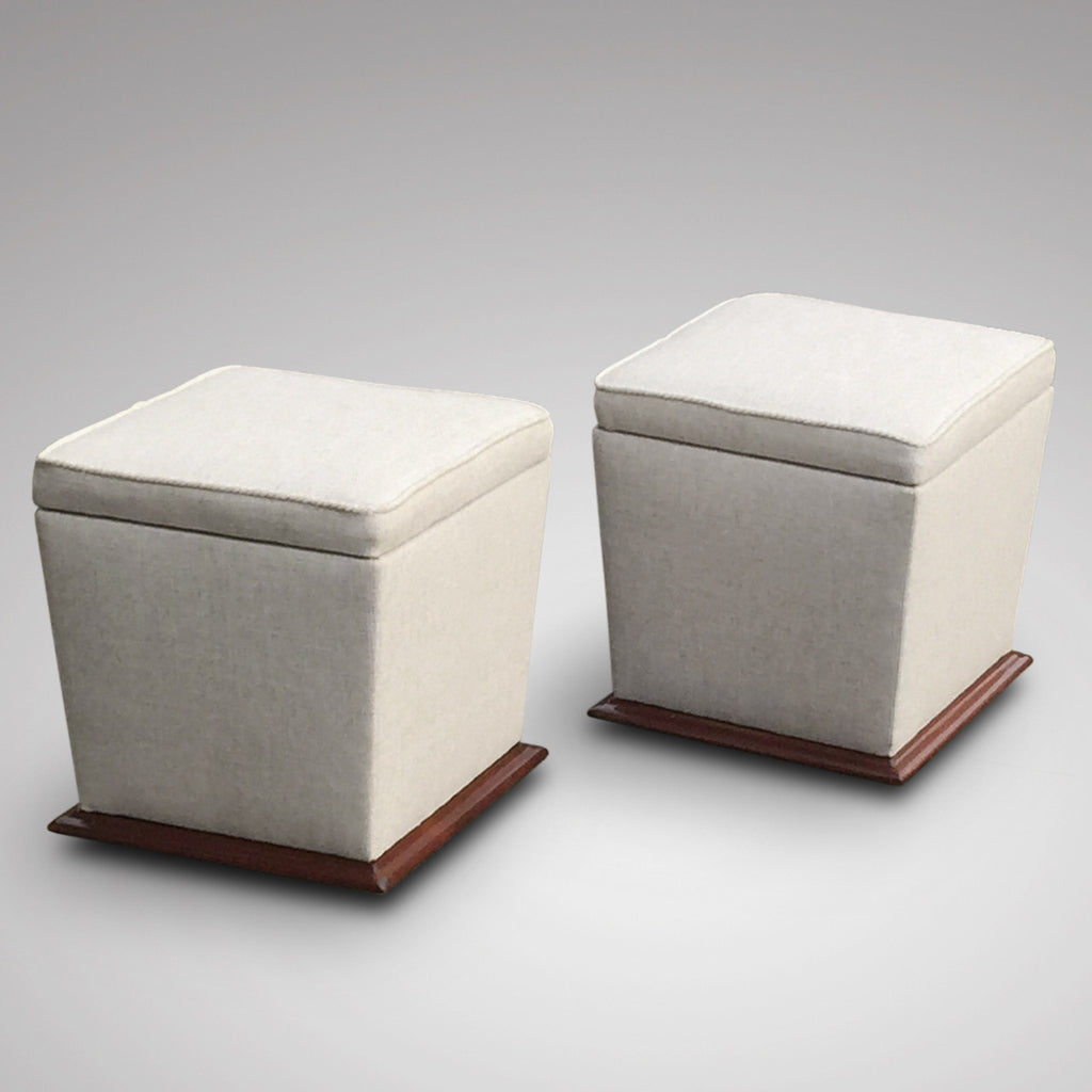 Pair of Victorian Upholstered Mahogany Stools- front View - 1