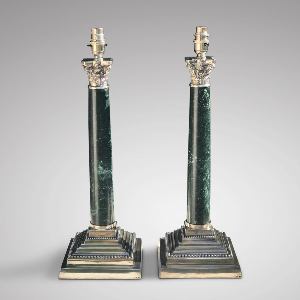 Pair of Early 20th Century Marble Lamps in the Corinthian Style - Main View - 2
