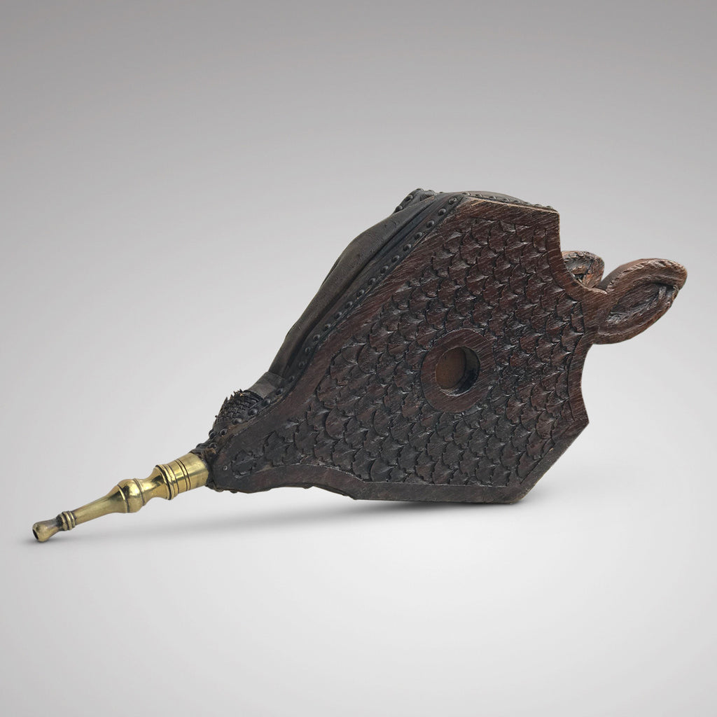 19th Century Carved Oak Bellows - Main Back View - 2