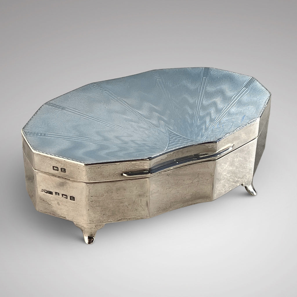 Art Deco Silver & Guilloche Enamel Jewellery Box & Mirror - Main View - 2