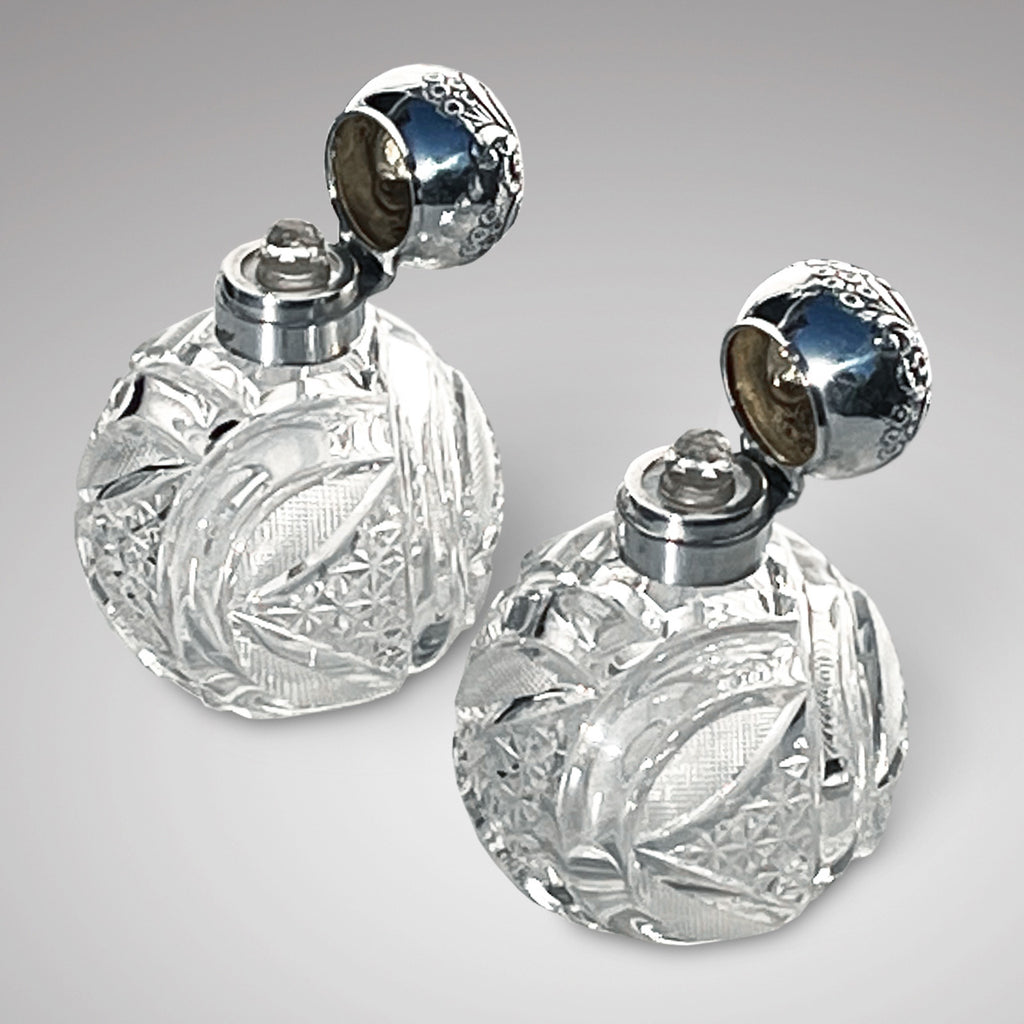 Pair of Victorian Cut Glass Scent Bottles with Silver Tops - Main View - 2