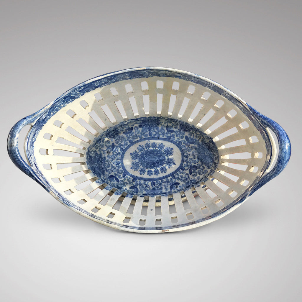 Georgian Blue & White Chestnut Basket - Front View - 1