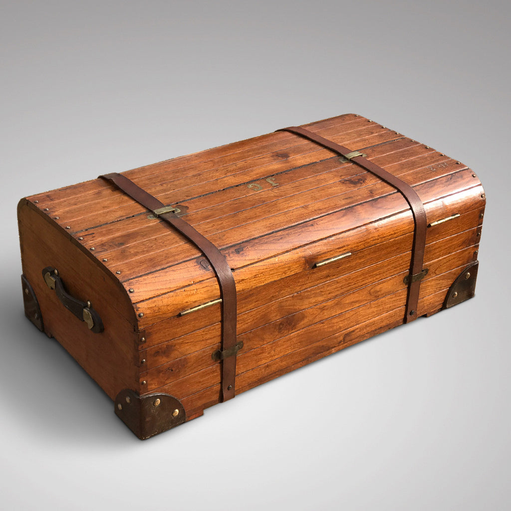 19th Century Teak Cabin Trunk/Coffee Table- Back & Top View-3