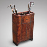 Antique Leather Covered Umbrella Stand - Front & Side View - 1