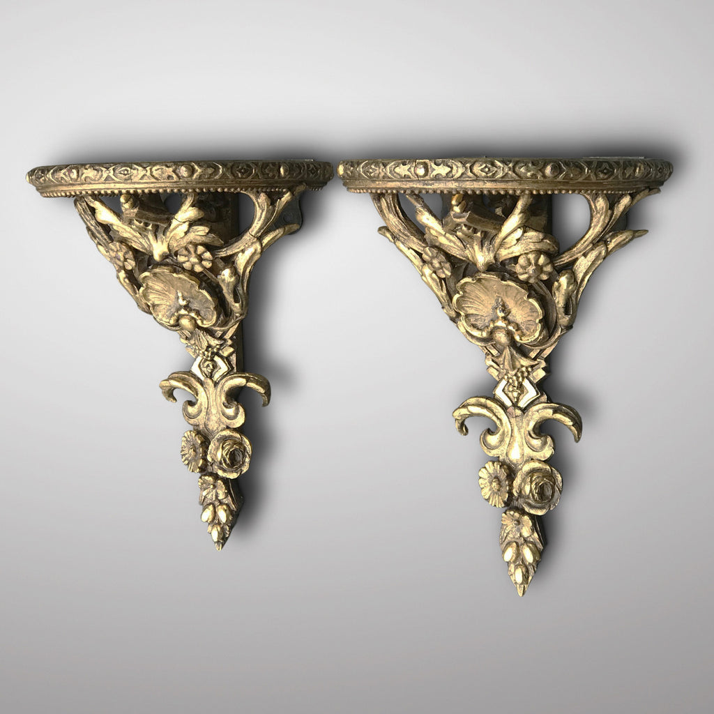 Pair of 19th Century Giltwood & Gesso Wall Brackets